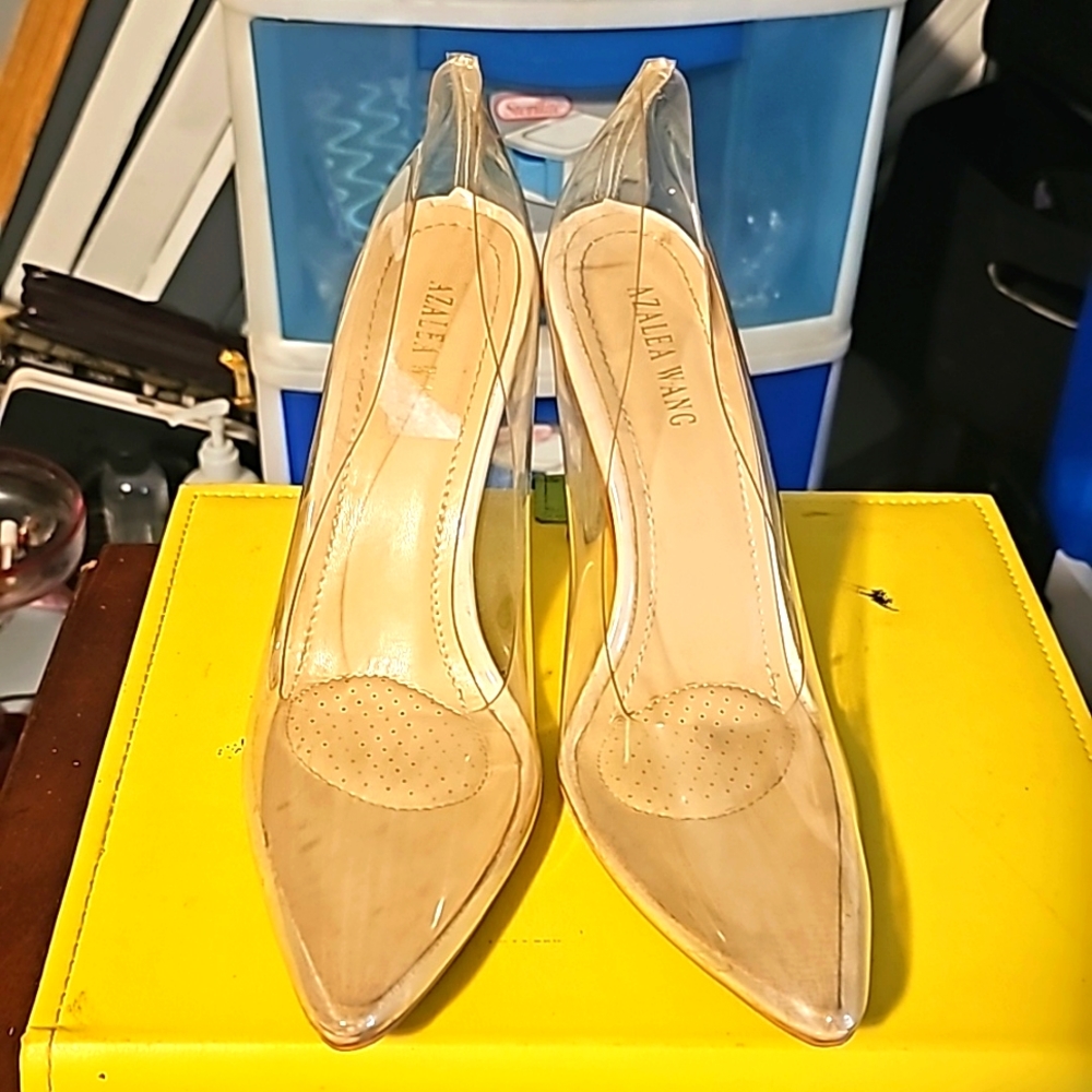 Designer Azalea Wang Akira Shoes, Sz 9, Plastic,  Plastic Heel w/Silver Steel Ro
